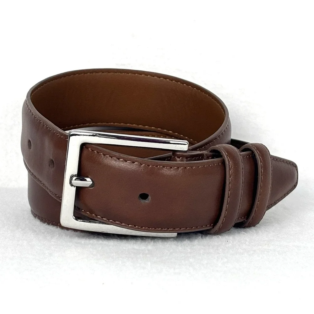 Nordstrom Men's Shop Belt Size 38 Brown Genuine Leather Silver Buckle Classic